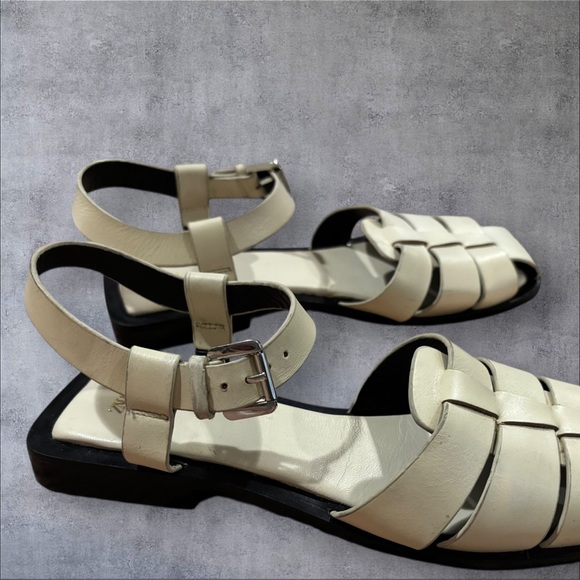 Zara Cream Leather Cage Flat Fisherman Sandals Women’s Size 40 Women’s Size 9 - Picture 4 of 9